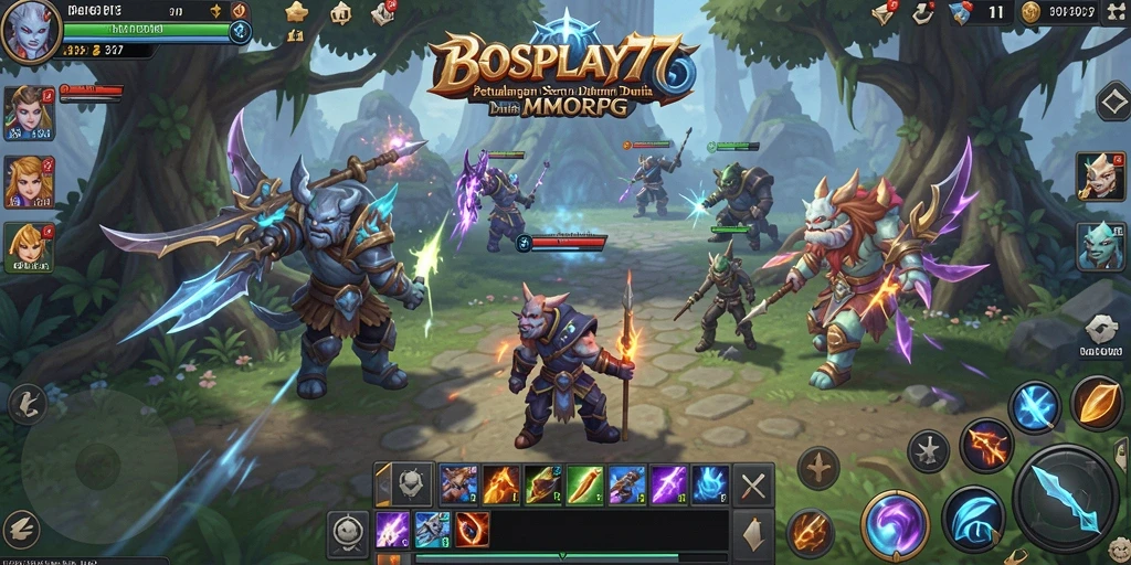 Screenshot gameplay BOSPLAY77 menampilkan pertarungan seru di dunia MMORPG.