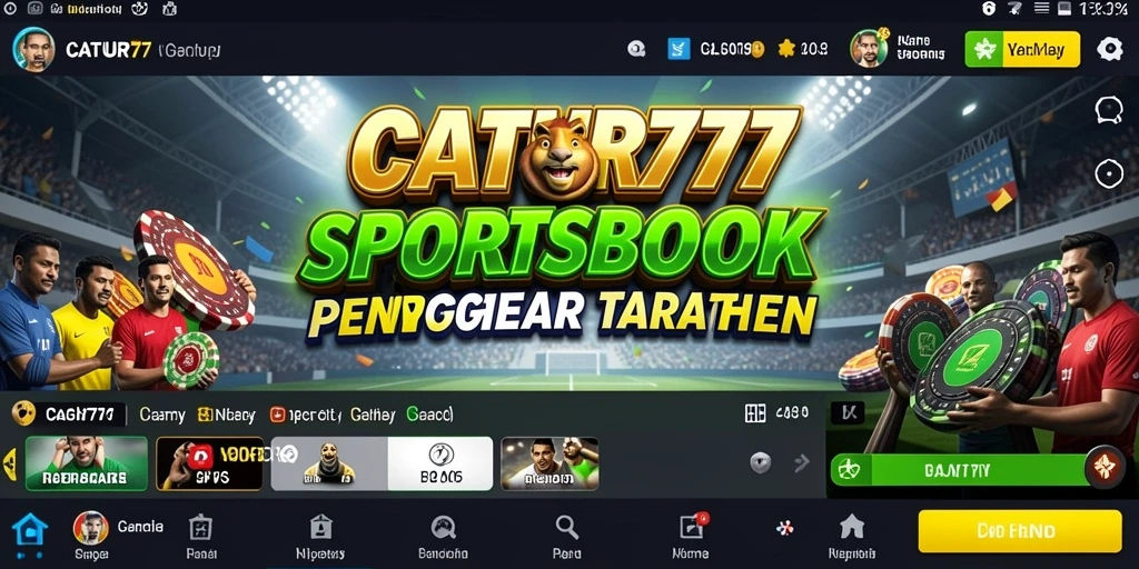 Tangkapan layar utama CATUR777 menampilkan antarmuka aplikasi Sportsbook yang modern.