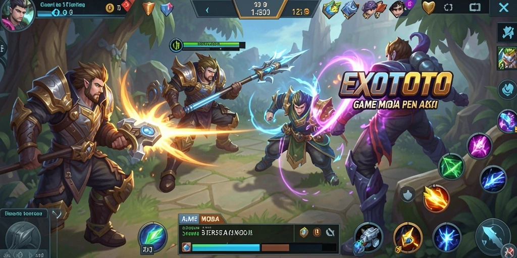 Tampilan gameplay MOBA yang mendebarkan dan strategis di EXOTOTO.