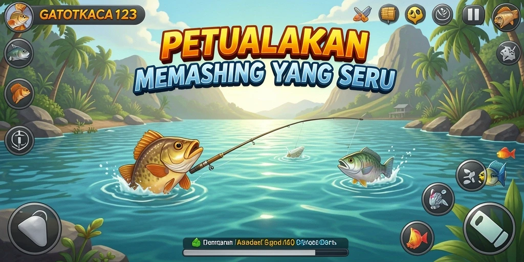 Screenshot gameplay GATOTKACA123 yang menunjukkan aksi seru saat memancing.