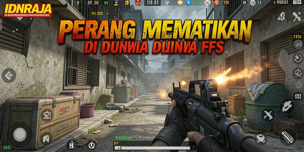 Tampilan gameplay menegangkan dari IDNRAJA dalam pertempuran FPS.