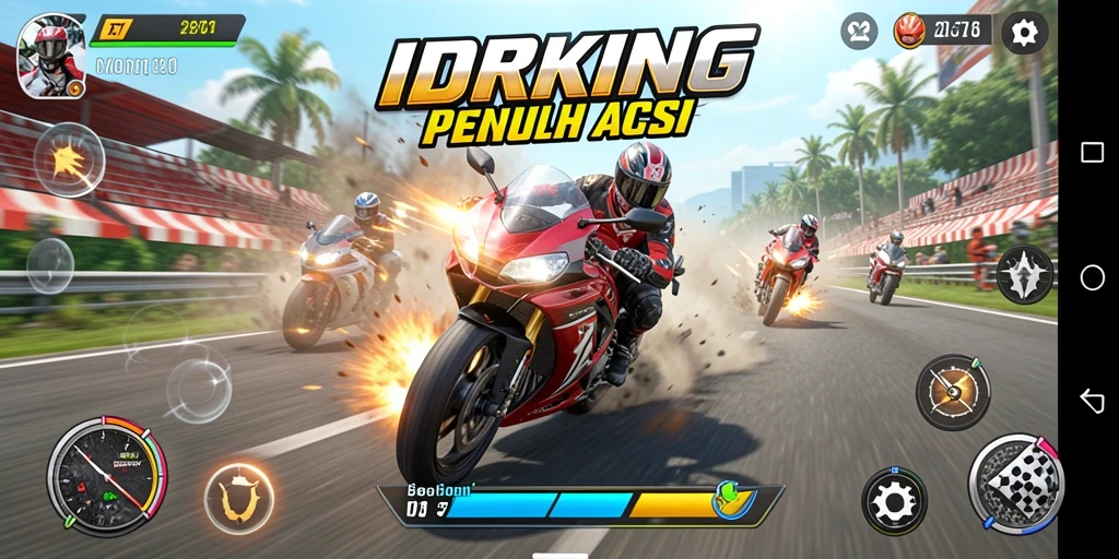 Gameplay seru IDRKING dengan balapan motor yang mendebarkan.