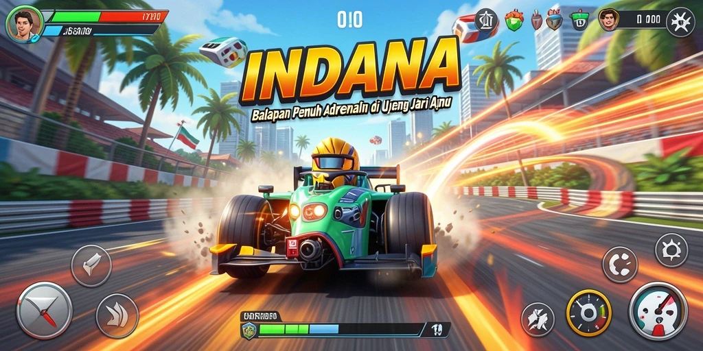 Screenshot gameplay INDAAA menampilkan aksi balapan seru dan mobil yang stylish.