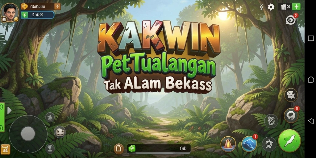 Screenshot KAKWIN menampilkan karakter utama menjelajahi hutan yang rimbun.