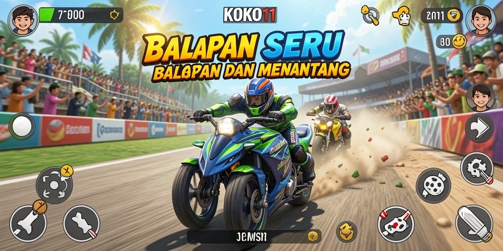 Tampilan gameplay KOKO11 yang menegangkan dalam balapan yang seru.