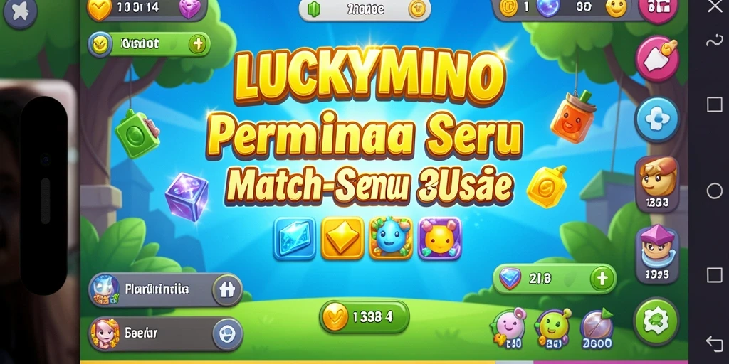 Tampilan gameplay seru LUCKYMINO dengan permata berwarna-warni.
