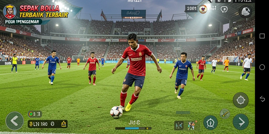 Tampilan gameplay sepak bola yang mendebarkan dan interaktif.