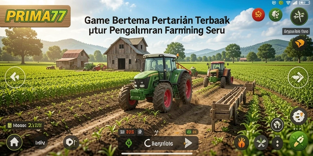 Screenshot gameplay PRIMA77 yang menampilkan ladang pertanian yang indah.