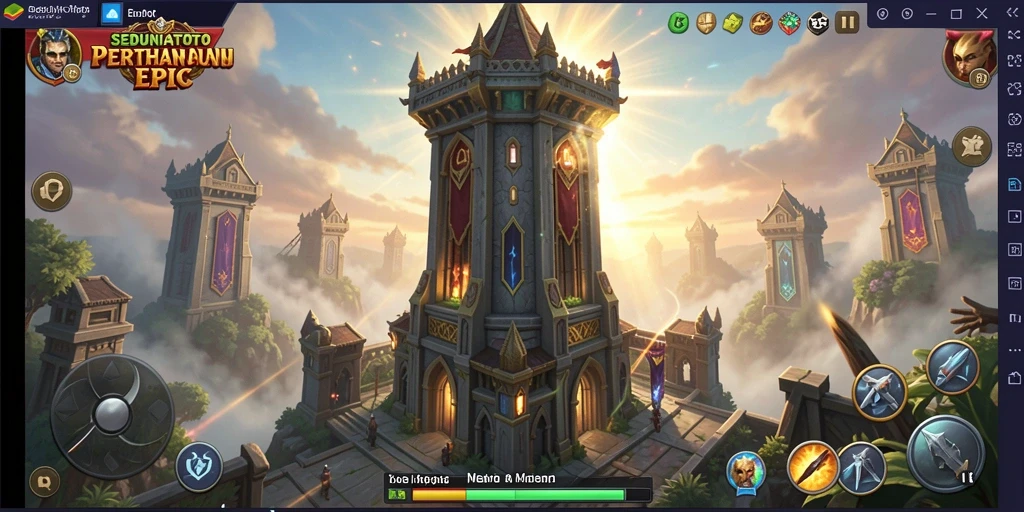 Tangkapan layar gameplay SEDUNIATOTO menampilkan aksi menara pertahanan yang mendebarkan.