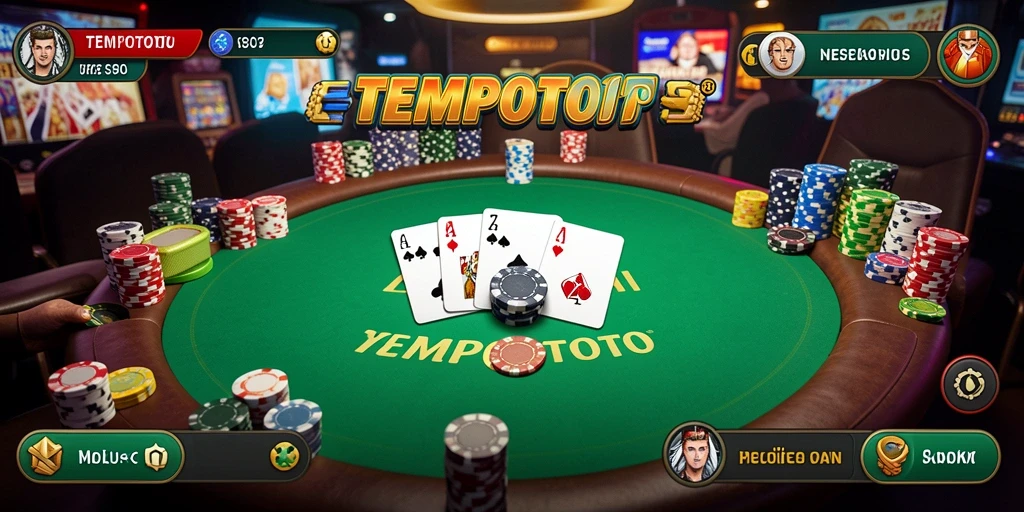 Screenshot gameplay TEMPOTOTO menunjukkan suasana meja Poker yang realistis.